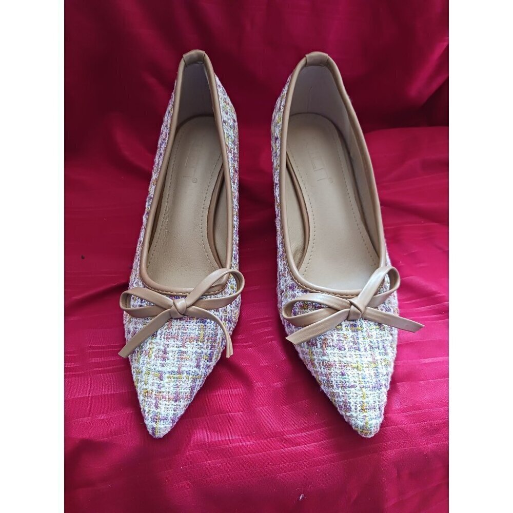 Xiwen Womens Tweed Pointed-Toe Heels With Bow Accent Stiletto multicolor size 36